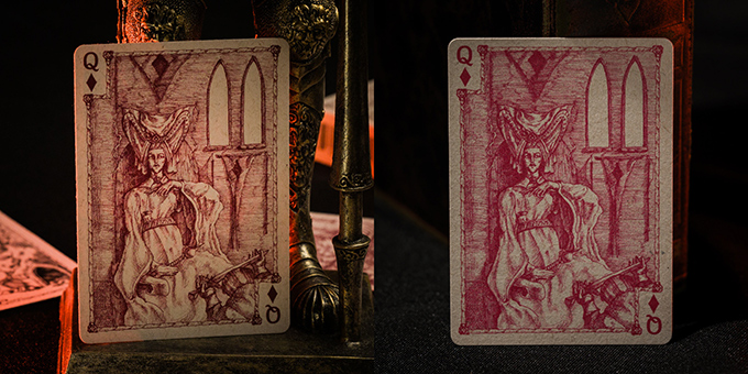 Queen of Diamonds (Left: Mahogany Ed; Right: Green Ed.)