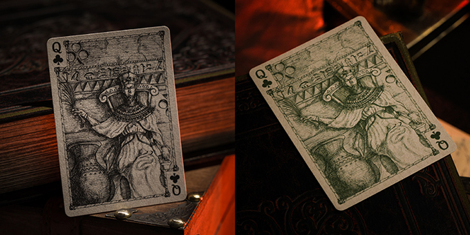 Queen of Clubs (Left: Mahogany Ed; Right: Green Ed.)